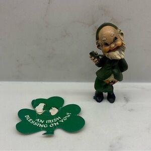 Vintage Miniature Enesco Figurine Leprechaun with Pipe An Irish Blessing on You
